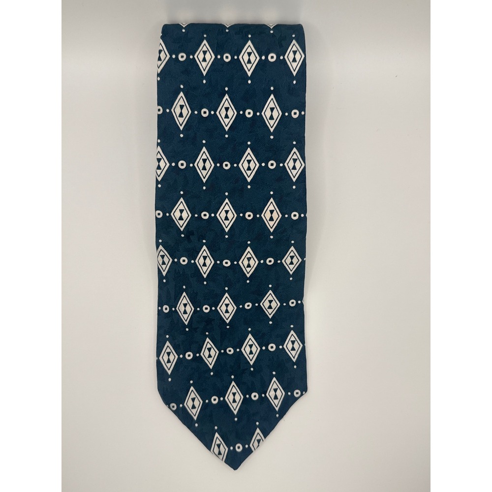 Status Mens Navy Blue Geometric Diamond Dot Jacquard Formal Silk Blend Necktie